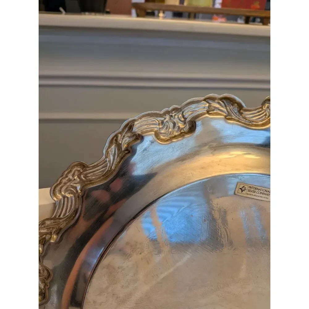Vintage International Silver Co. Silver-Plated Serving Tray | Ornate Scalloped